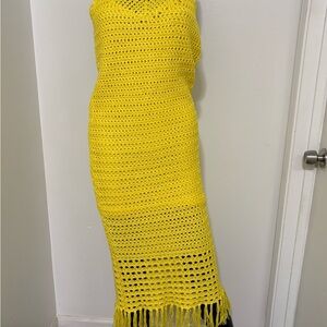 Yellow Crochet Maxi Dress with Fringe NWT Medium